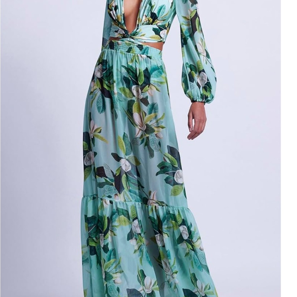 PatBO Green Floral Long Sleeve Dress